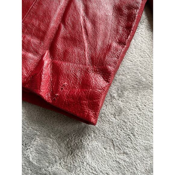 Vintage 90s Y2K Red Pieced Leather Jacket Coat 20W Plus Size Veranesi Moto - Picture 9 of 15